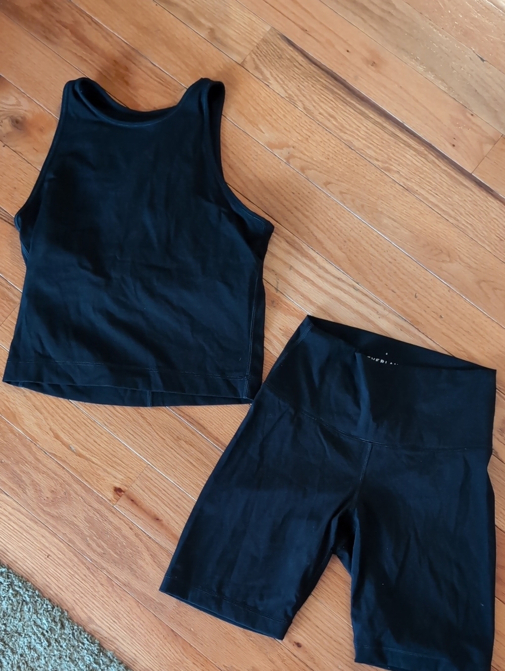 Everlane Black High-Rise Bike Shorts with Cropped Tank Set